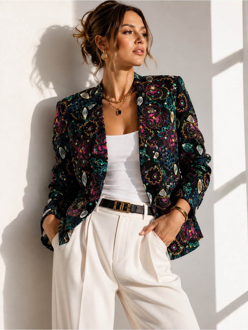 REDD Jeans Size 8 Retro-Inspired Floral Statement Blazer 97% Cotton